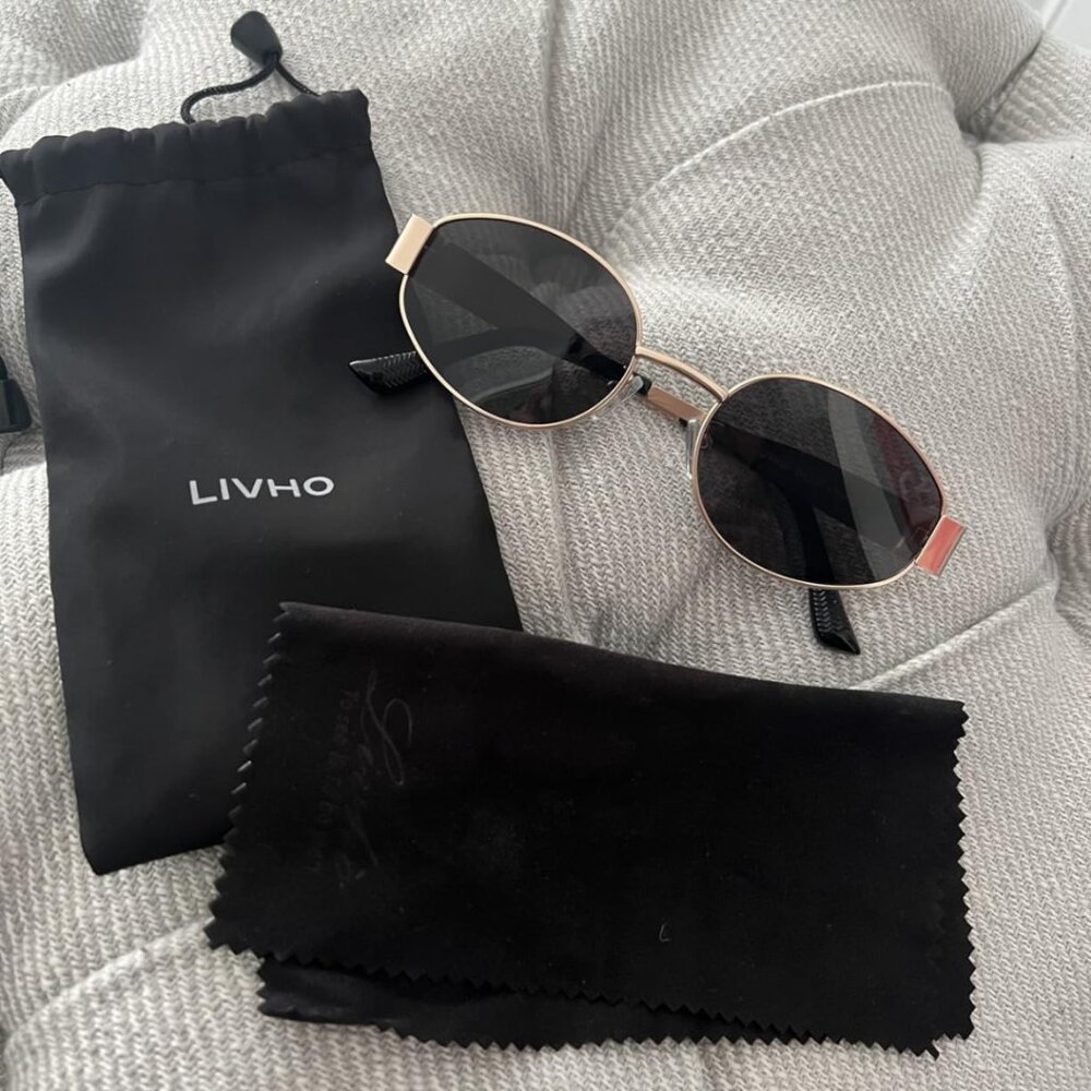 Livho Retro Polarized Sunglasses - UV400 Protection, Oval Shape, Metal Frames -
